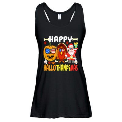 Happy HalloThanksMas Funny Pumpkin Ladies Essential Flowy Tank