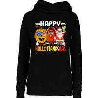 Happy HalloThanksMas Funny Pumpkin Womens Funnel Neck Pullover Hood