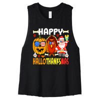 Happy HalloThanksMas Funny Pumpkin Women's Racerback Cropped Tank