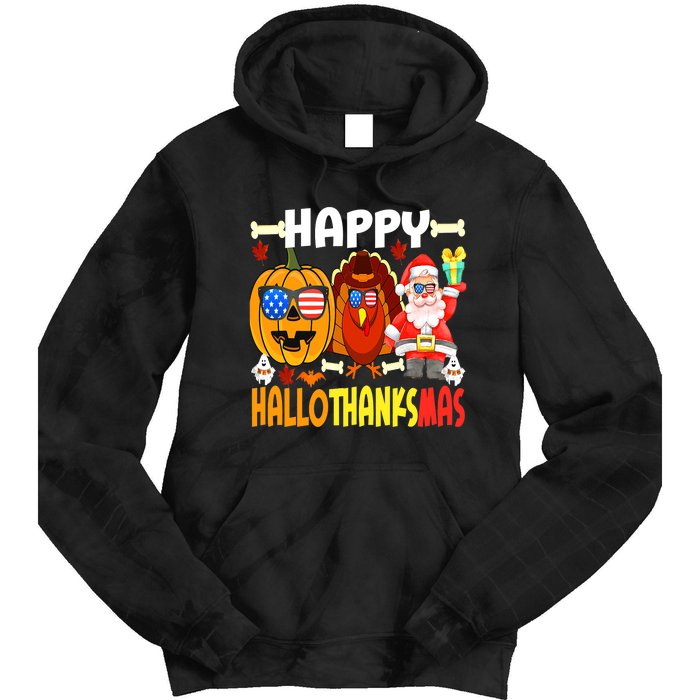 Happy HalloThanksMas Funny Pumpkin Tie Dye Hoodie