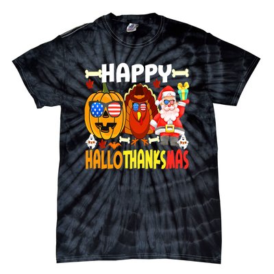 Happy HalloThanksMas Funny Pumpkin Tie-Dye T-Shirt