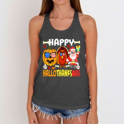 Happy HalloThanksMas Funny Pumpkin Women's Knotted Racerback Tank