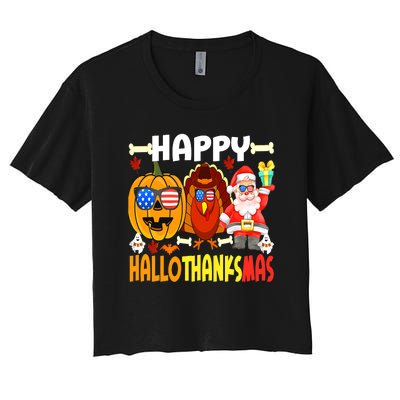 Happy HalloThanksMas Funny Pumpkin Women's Crop Top Tee