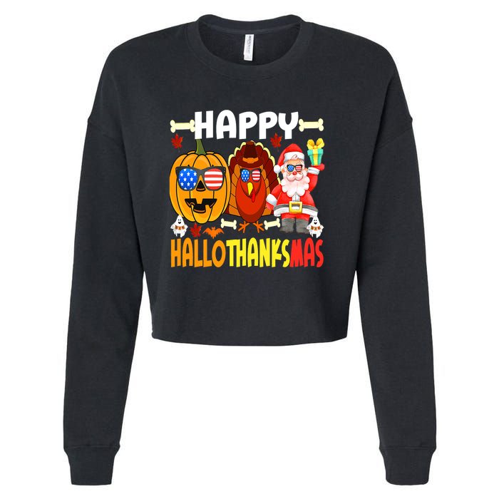 Happy HalloThanksMas Funny Pumpkin Cropped Pullover Crew