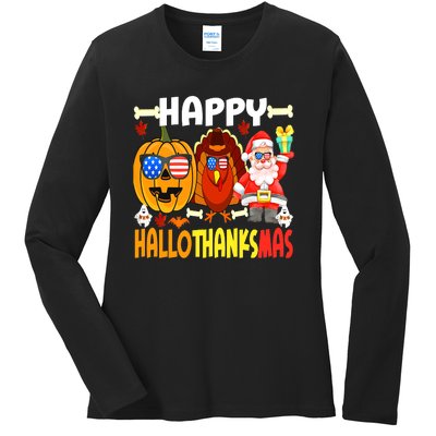 Happy HalloThanksMas Funny Pumpkin Ladies Long Sleeve Shirt