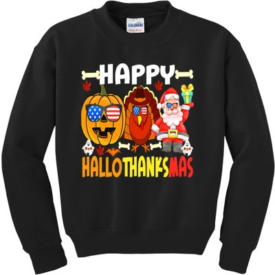 Happy HalloThanksMas Funny Pumpkin Kids Sweatshirt