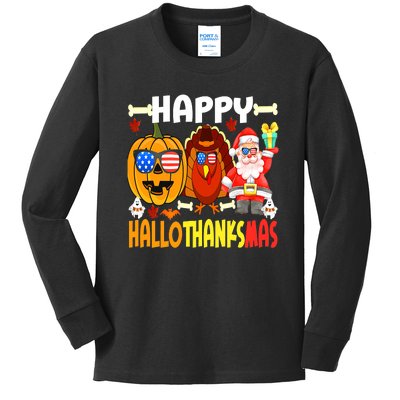 Happy HalloThanksMas Funny Pumpkin Kids Long Sleeve Shirt