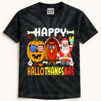 Happy HalloThanksMas Funny Pumpkin Kids Tie-Dye T-Shirt