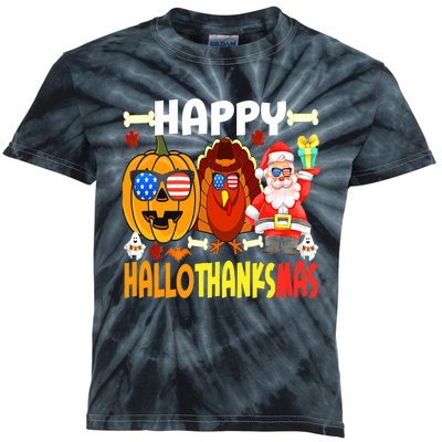 Happy HalloThanksMas Funny Pumpkin Kids Tie-Dye T-Shirt