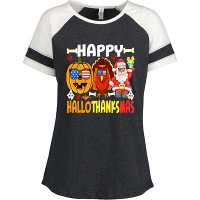 Happy HalloThanksMas Funny Pumpkin Enza Ladies Jersey Colorblock Tee