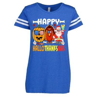 Happy HalloThanksMas Funny Pumpkin Enza Ladies Jersey Football T-Shirt