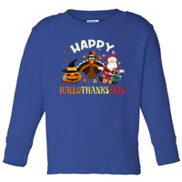 Happy Hallothanksmas Funny Halloween Thanksgiving Christmas Toddler Long Sleeve Shirt