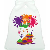 Happy Holi Festival Outfit For Family Ceramic Bell Ornament