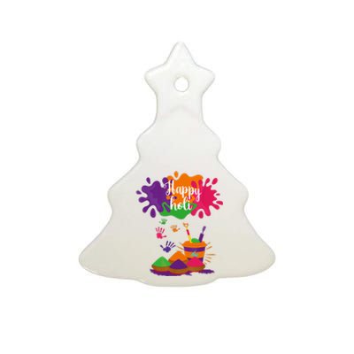 Happy Holi Festival Outfit For Family Ceramic Tree Ornament