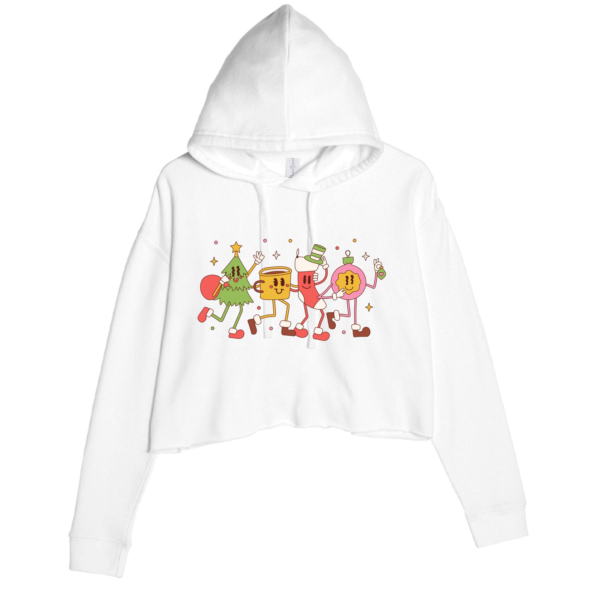 Happy Holiday Festive Christmas Cute Smile Crop Fleece Hoodie