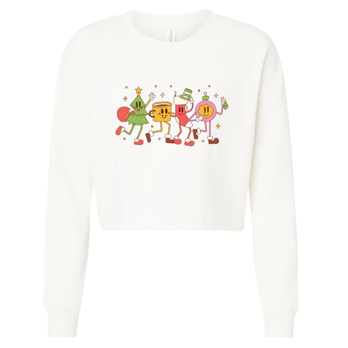 Happy Holiday Festive Christmas Cute Smile Cropped Pullover Crew
