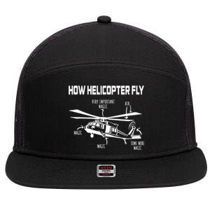 How Helicopters Fly Funny Helicopter Pilot Rotorcraft Pilot 7 Panel Mesh Trucker Snapback Hat