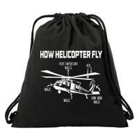 How Helicopters Fly Funny Helicopter Pilot Rotorcraft Pilot Drawstring Bag