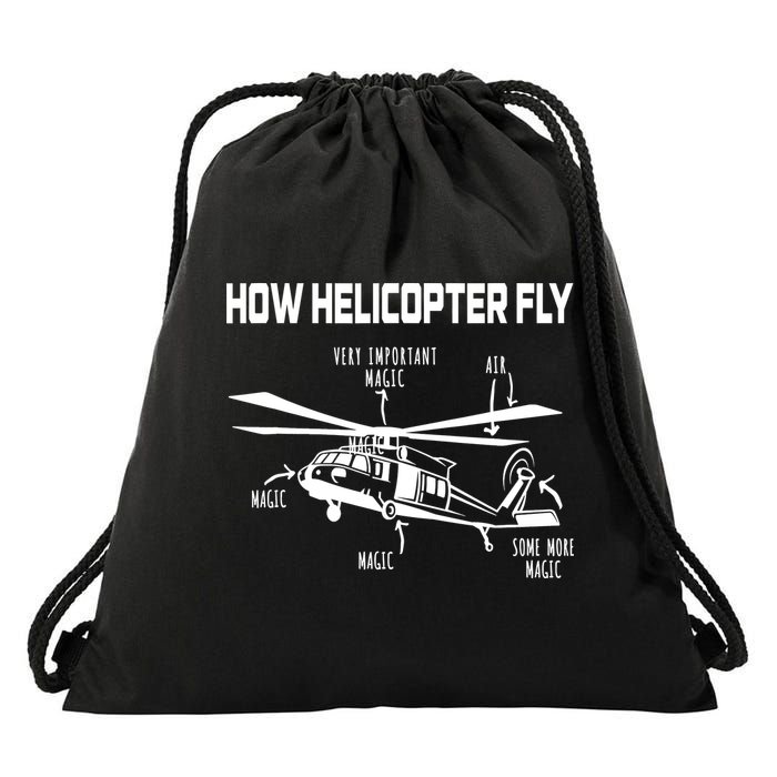 How Helicopters Fly Funny Helicopter Pilot Rotorcraft Pilot Drawstring Bag