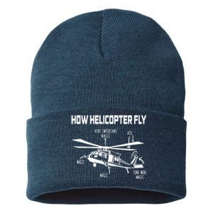 How Helicopters Fly Funny Helicopter Pilot Rotorcraft Pilot Sustainable Knit Beanie