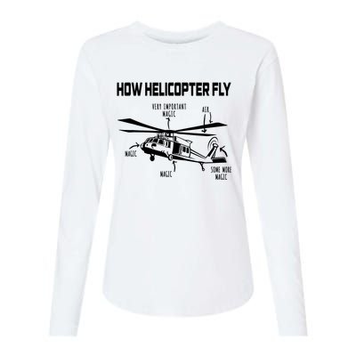 How Helicopters Fly Funny Helicopter Pilot Rotorcraft Pilot Womens Cotton Relaxed Long Sleeve T-Shirt