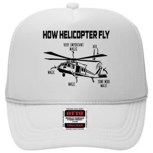 How Helicopters Fly Funny Helicopter Pilot Rotorcraft Pilot High Crown Mesh Back Trucker Hat