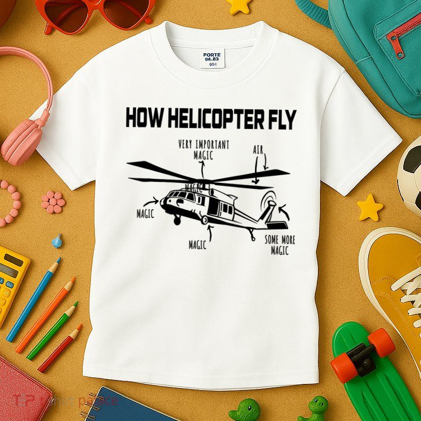 How Helicopters Fly Funny Helicopter Pilot Rotorcraft Pilot Kids T-Shirt