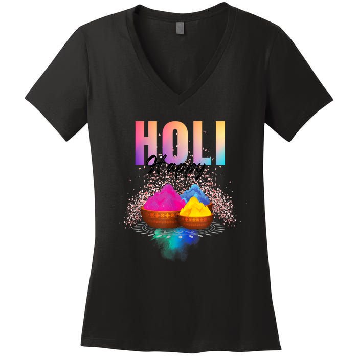 Happy Holi  Festival Of Colours On The Festival Of Love Women's V-Neck T-Shirt