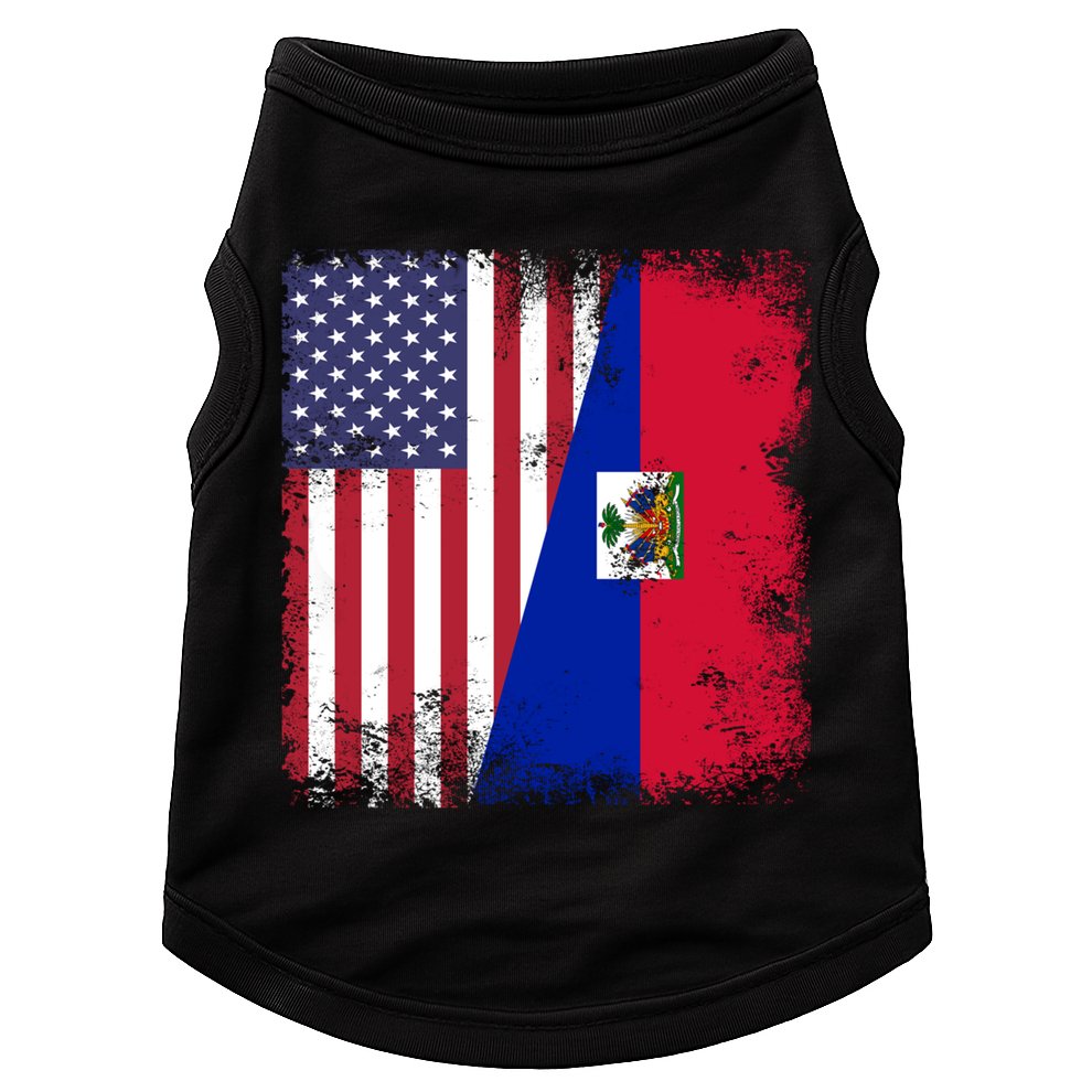 Half Haitian Flag Vintage Haiti Usa Gift Doggie Tank