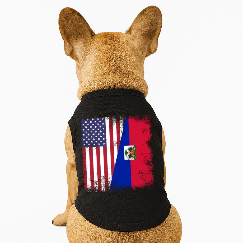 Half Haitian Flag Vintage Haiti Usa Gift Doggie Tank