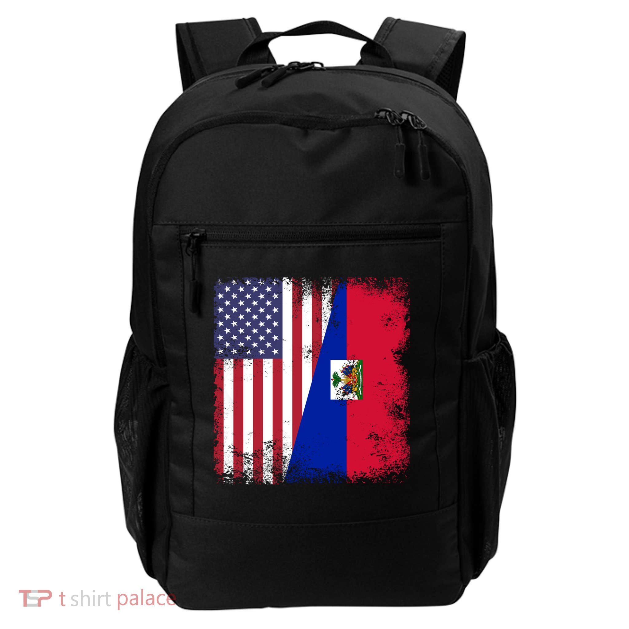 Half Haitian Flag Vintage Haiti Usa Gift Backpack