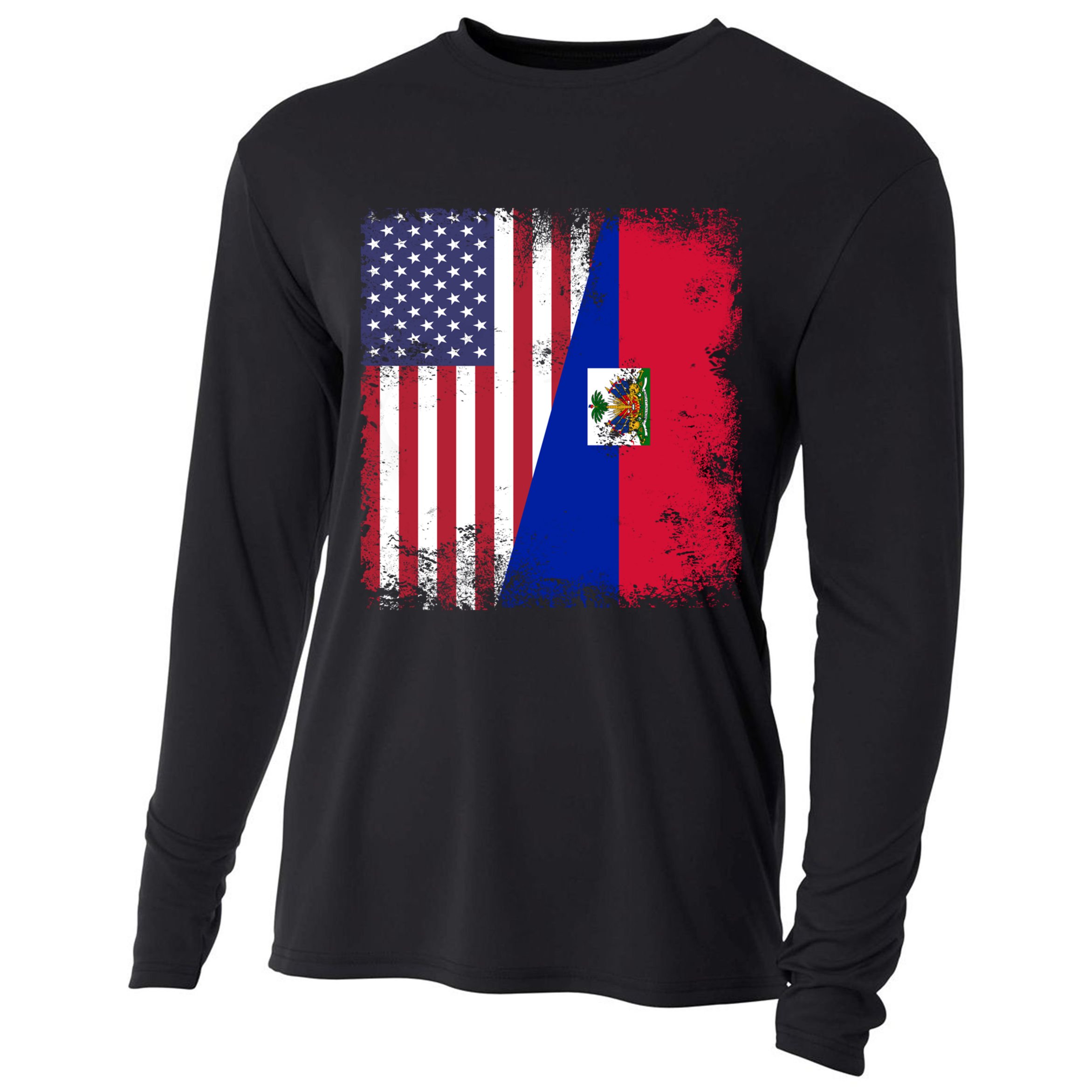 Half Haitian Flag Vintage Haiti Usa Gift Cooling Performance Long Sleeve Crew
