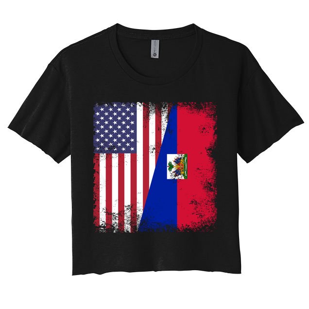 Half Haitian Flag Vintage Haiti Usa Gift Crop Top