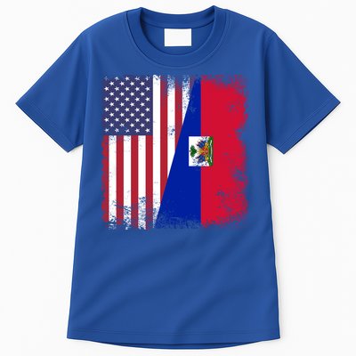 Half Haitian Flag Vintage Haiti Usa Gift Tall T-Shirt