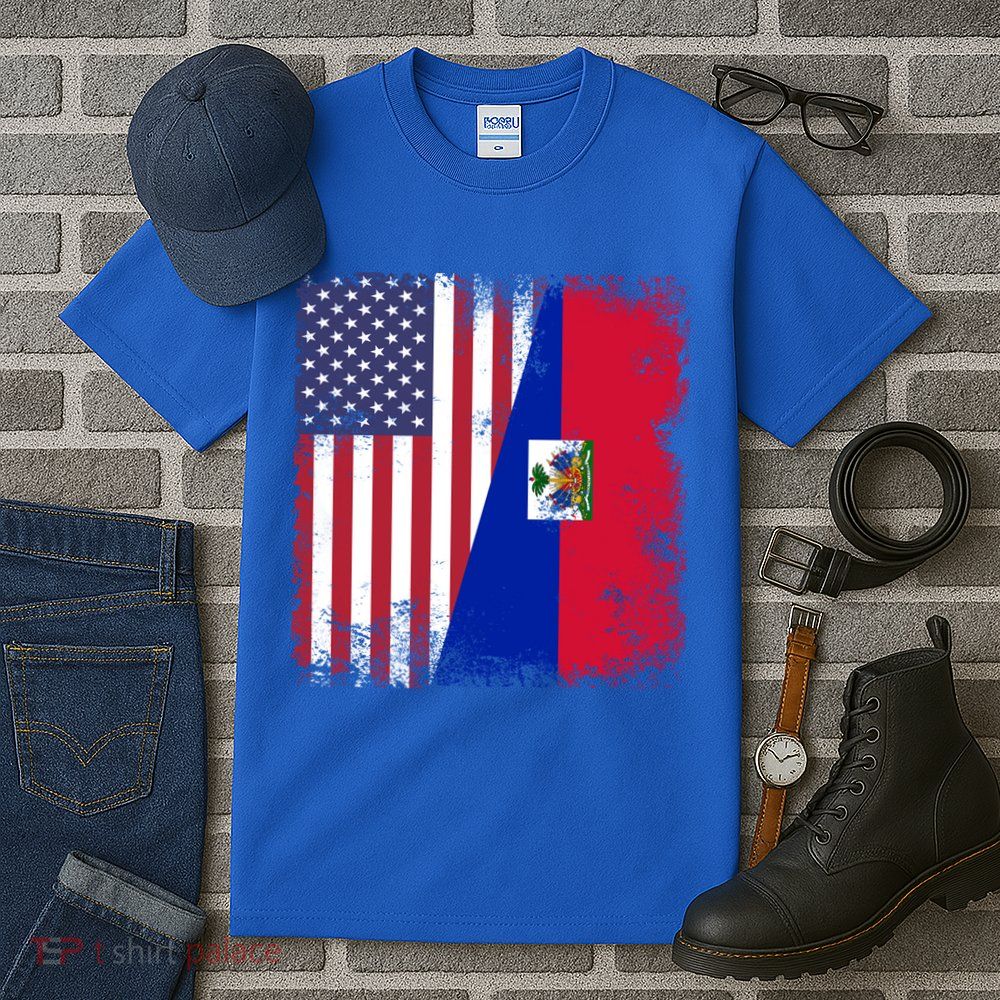 Half Haitian Flag Vintage Haiti Usa Gift Tall T-Shirt