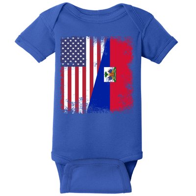 Half Haitian Flag Vintage Haiti Usa Gift Baby Bodysuit