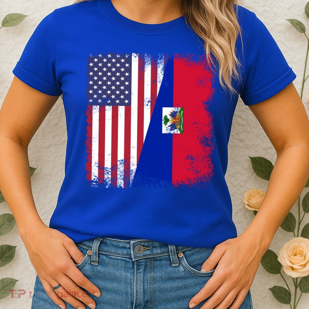 Half Haitian Flag Vintage Haiti Usa Gift Womens T-Shirt