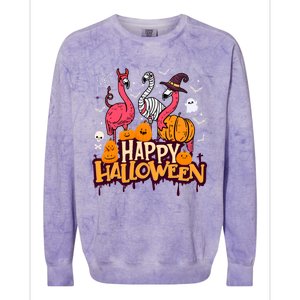 Happy Halloween Flamingo Witch Mummy Costume Gift Colorblast Crewneck Sweatshirt