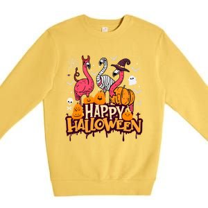 Happy Halloween Flamingo Witch Mummy Costume Gift Premium Crewneck Sweatshirt