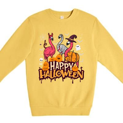 Happy Halloween Flamingo Witch Mummy Costume Gift Premium Crewneck Sweatshirt