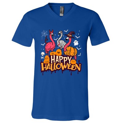 Happy Halloween Flamingo Witch Mummy Costume Gift V-Neck T-Shirt