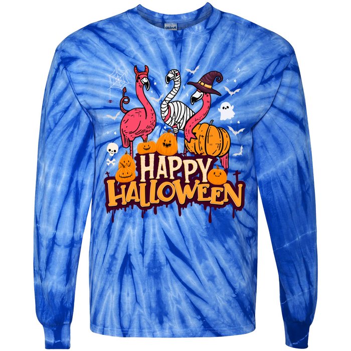 Happy Halloween Flamingo Witch Mummy Costume Gift Tie-Dye Long Sleeve Shirt