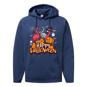 Happy Halloween Flamingo Witch Mummy Costume Gift Performance Fleece Hoodie