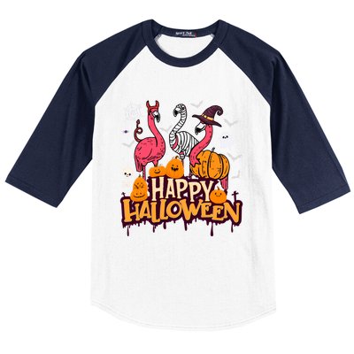 Happy Halloween Flamingo Witch Mummy Costume Gift Baseball Sleeve Shirt