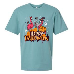 Happy Halloween Flamingo Witch Mummy Costume Gift Sueded Cloud Jersey T-Shirt