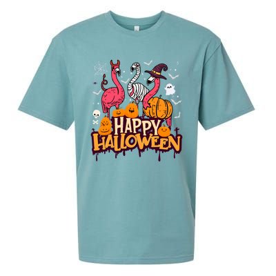 Happy Halloween Flamingo Witch Mummy Costume Gift Sueded Cloud Jersey T-Shirt