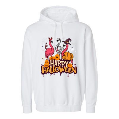 Happy Halloween Flamingo Witch Mummy Costume Gift Garment-Dyed Fleece Hoodie