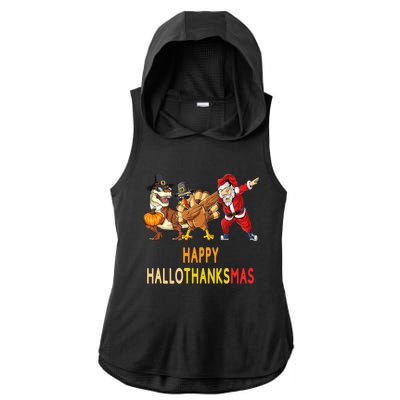 Happy Hallothanksmas Funny Halloween Thanksgiving Christmas Ladies PosiCharge Tri-Blend Wicking Draft Hoodie Tank