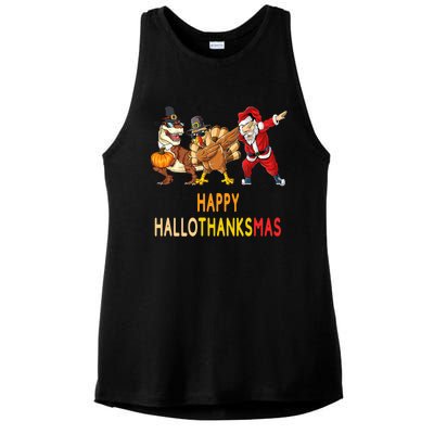 Happy Hallothanksmas Funny Halloween Thanksgiving Christmas Ladies PosiCharge Tri-Blend Wicking Tank