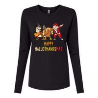 Happy Hallothanksmas Funny Halloween Thanksgiving Christmas Womens Cotton Relaxed Long Sleeve T-Shirt